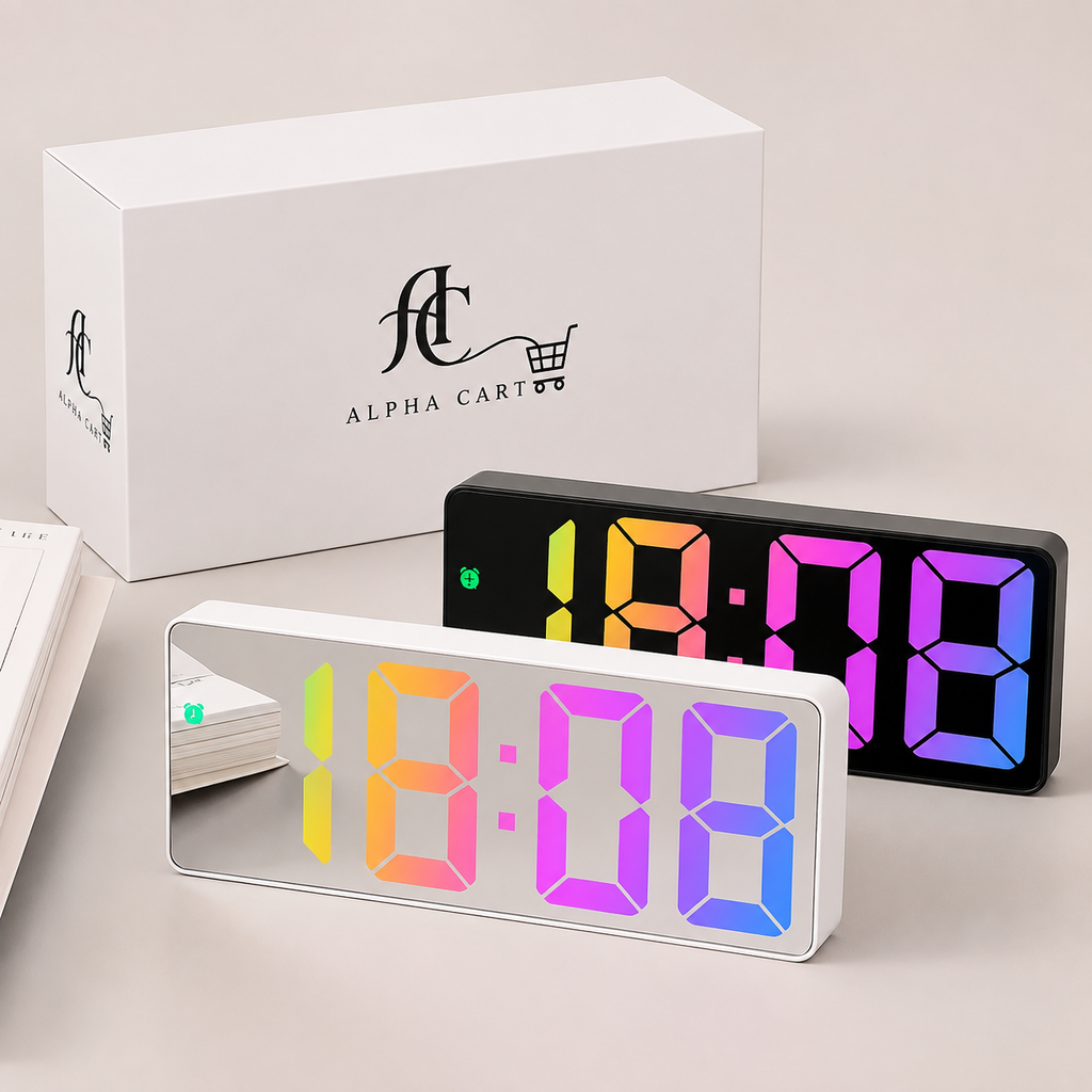 1pc Modern LED Digital Alarm Clock with Mirror Display, Buttons &amp; Silent Operation