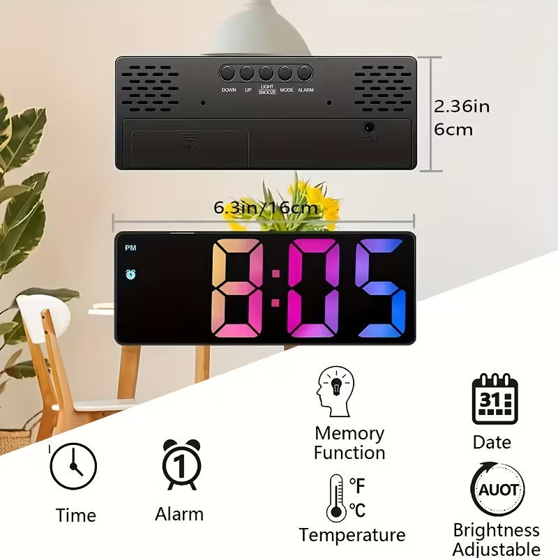 1pc Modern LED Digital Alarm Clock with Mirror Display, Buttons &amp; Silent Operation